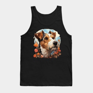 Cottagecore Cute Wire Fox Terrier Floral Dog Lovers Tank Top